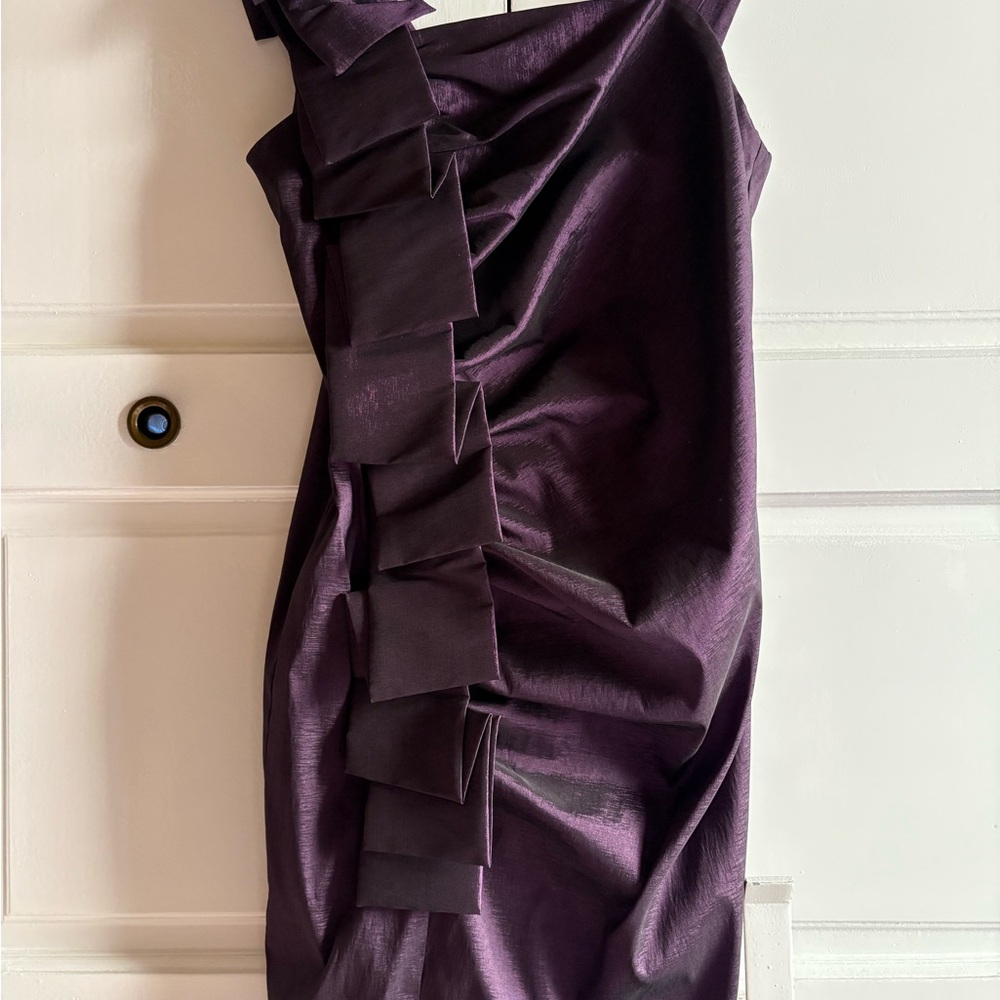 S.L. Fashions Elegant One Shoulder Dress in Deep Purple